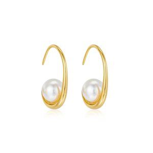 NEW 18K gold plated sterling silver C shape earrings, pearl,elegant,trendy